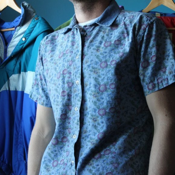 Vintage Floral Print Denim Collared Shirt - Picture 4 of 9